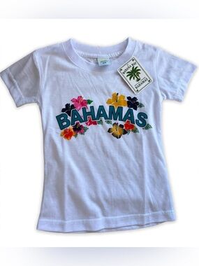 Bahamas White Kids Short Sleeve Graphic Tee with Floral Print